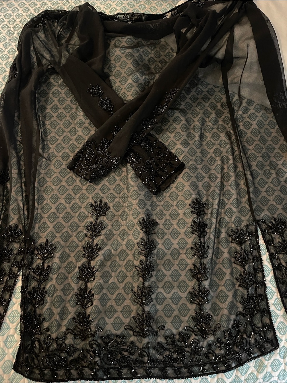 Scala Black Sheer Embroidered Kimono Cape